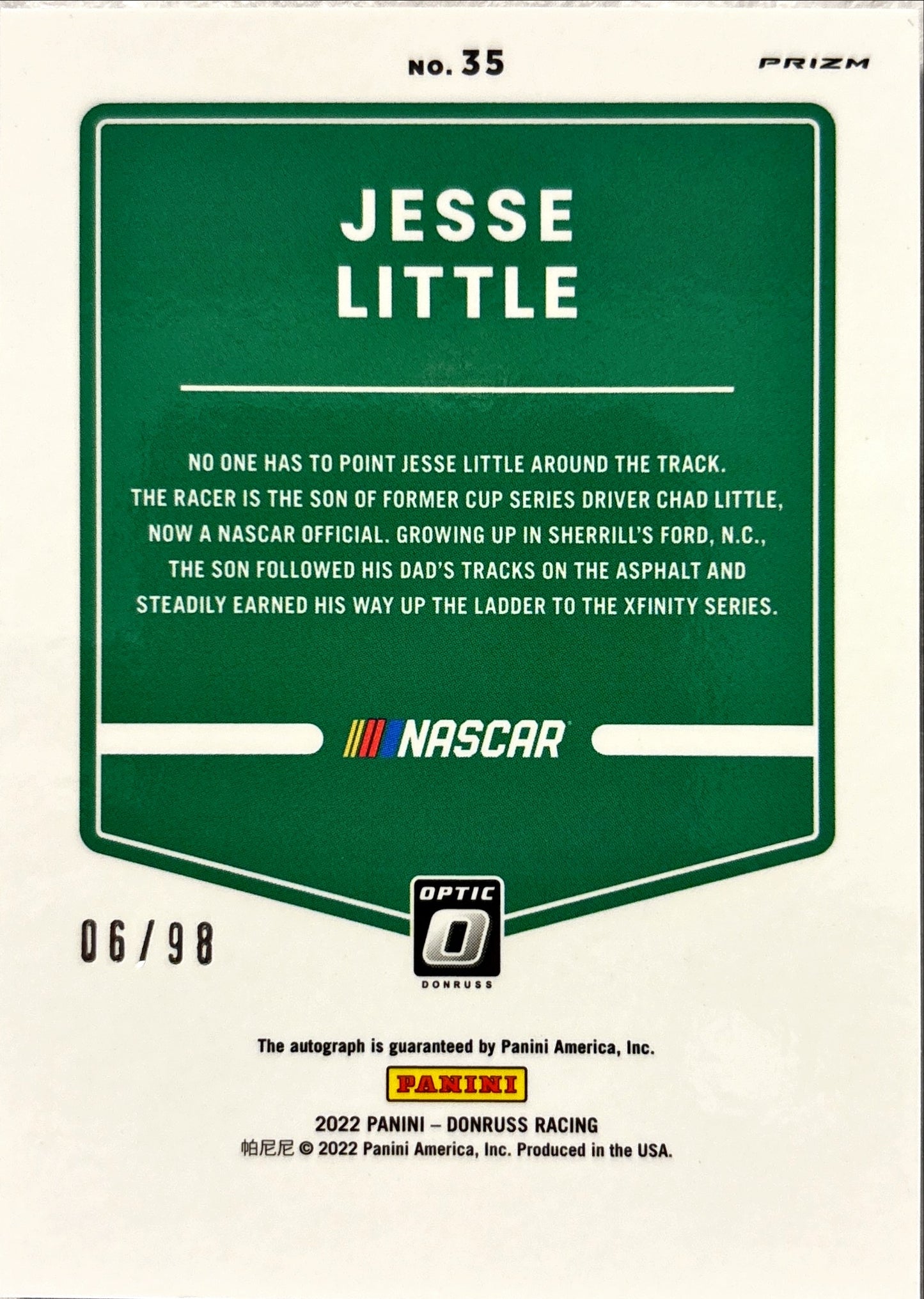 NASCAR - Jesse Little AUTO - 2022 Panini Prizm Racing Optic Prizm /98