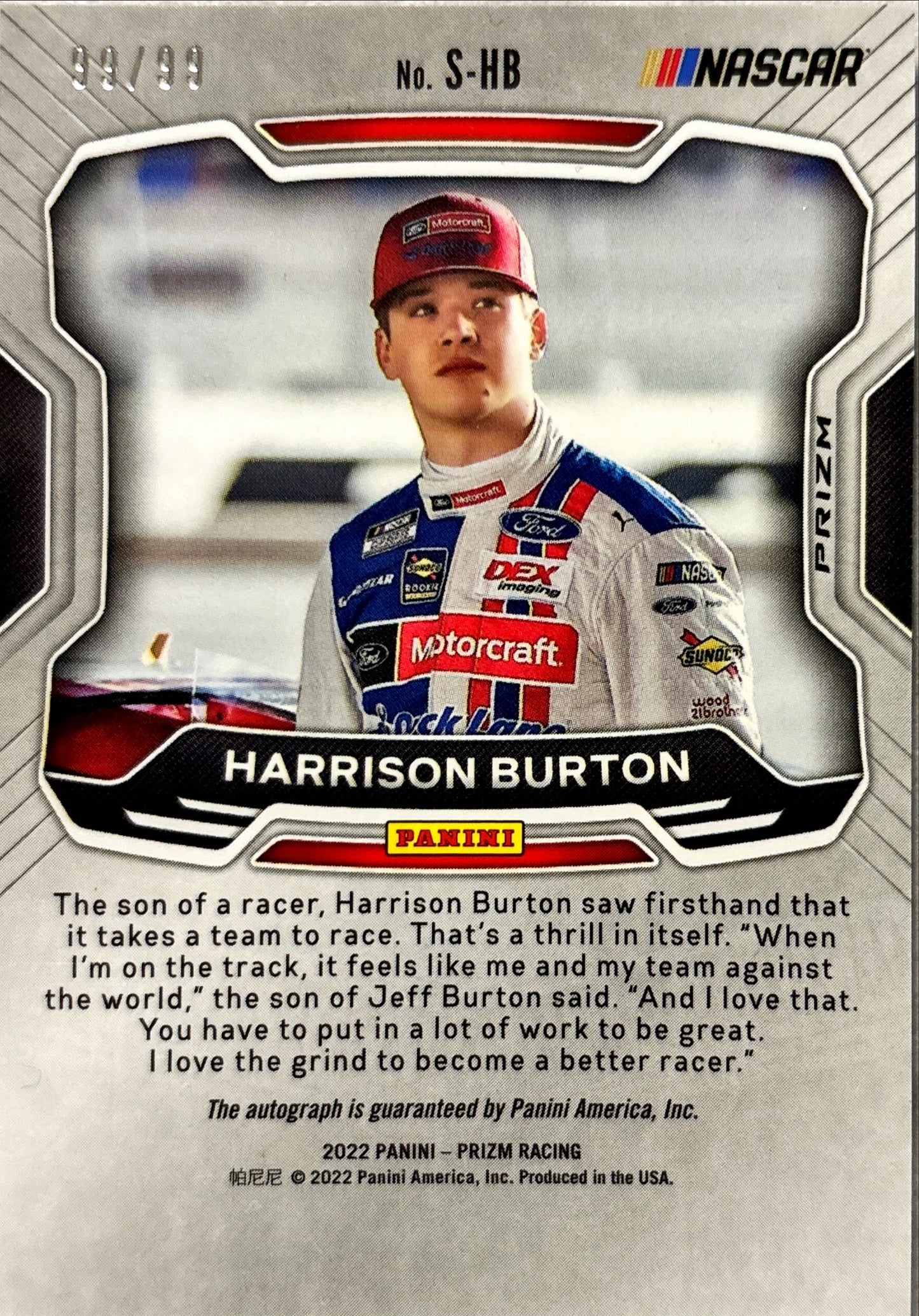 NASCAR - Harrison Burton AUTO - 2022 Panini Prizm Racing Sensational Signatures /99