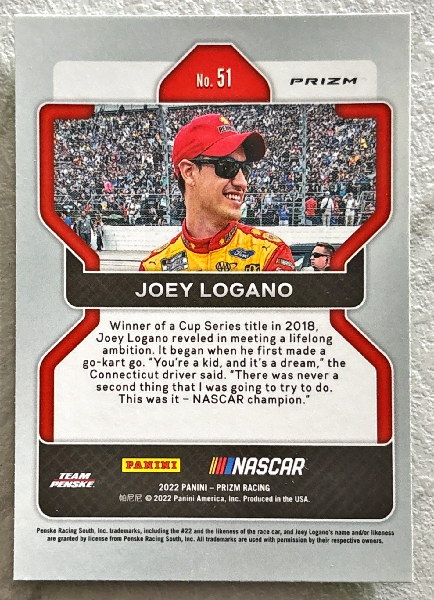 NASCAR - Joey Logano - 2022 Panini Prizm Racing 'Reactive Green' Prizm