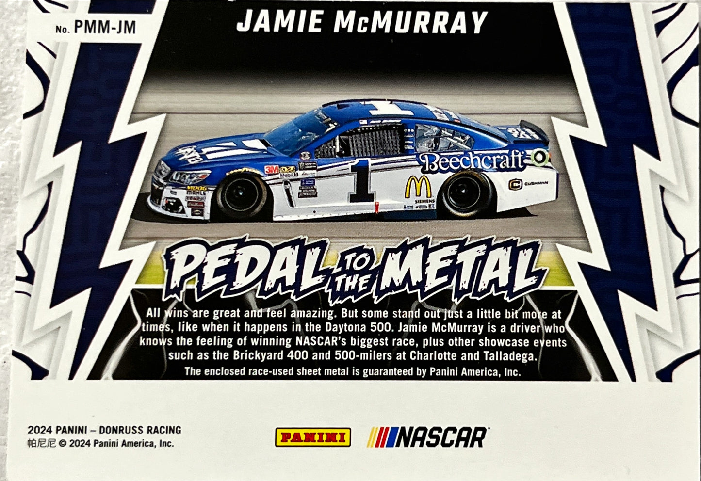 NASCAR - Jamie McMurray RELIC - 2024 Donruss Racing Pedal to the Metal Relic