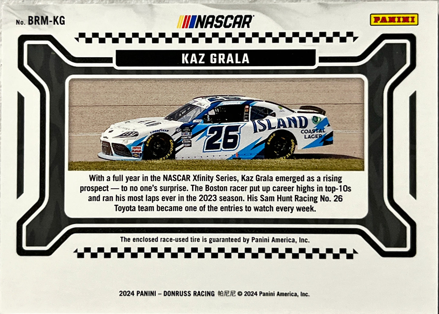 NASCAR - Kaz Grala RELIC - 2024 Donruss Racing NASCAR Burning Rubber Relic
