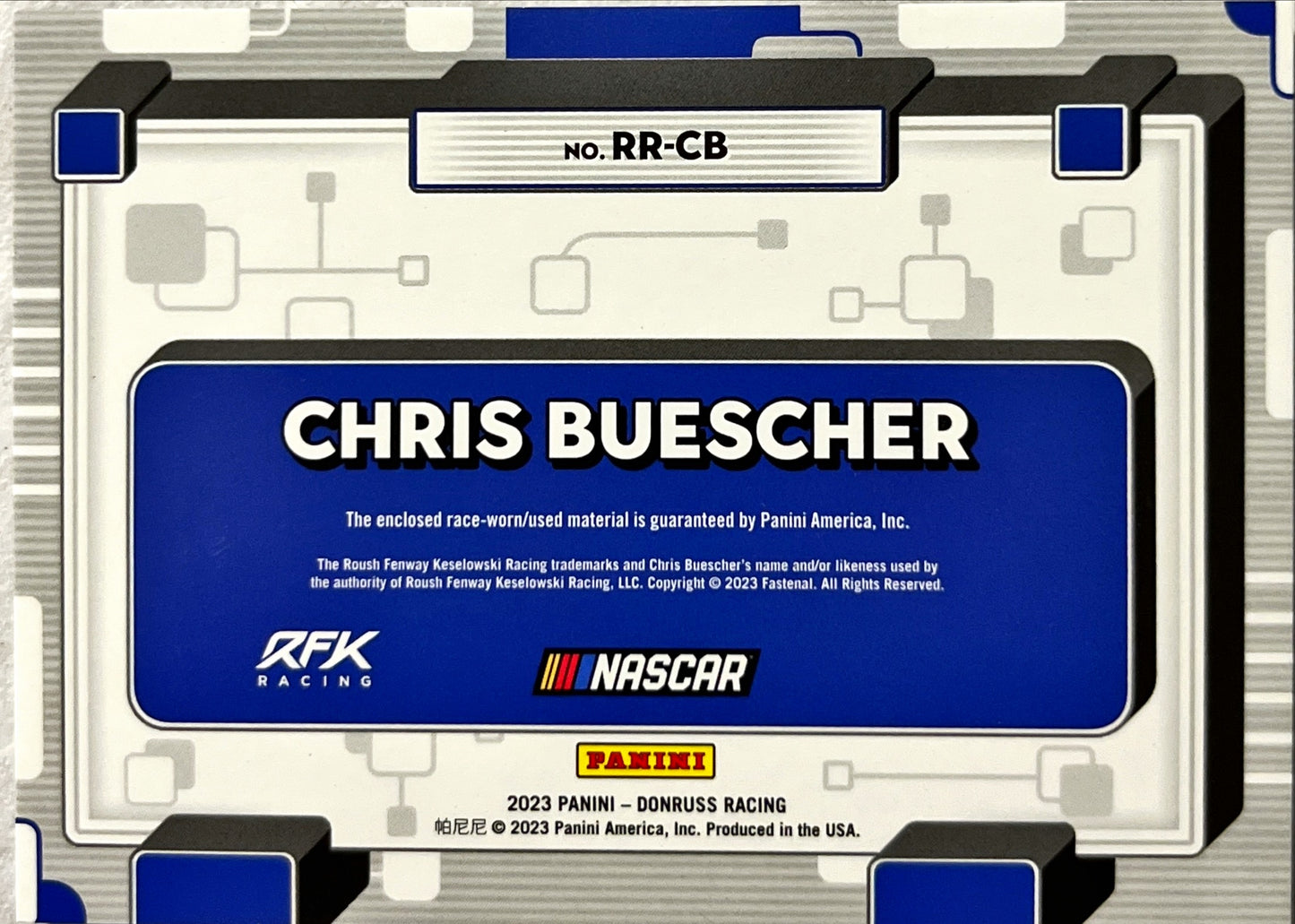 NASCAR - Chris Buescher RELIC - 2023 Donruss Racing Race Day Relics