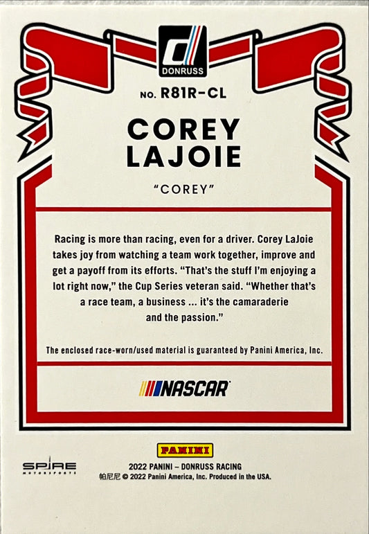 NASCAR - Corey Lajoie RELIC - 2022 Donruss Racing NASCAR Retro Relic