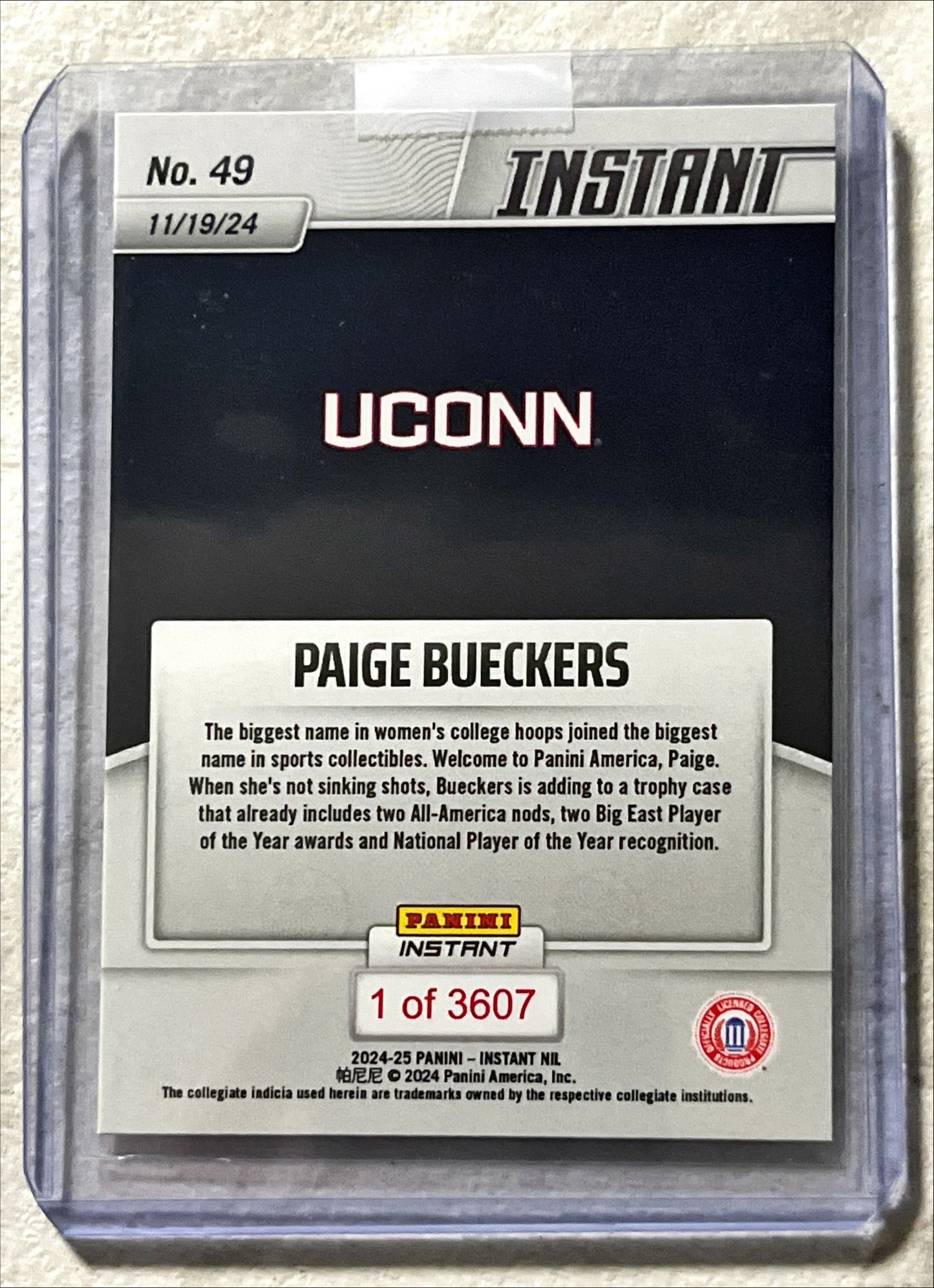 WNBA - Paige Bueckers - 2024 Panini Instant 'Joins Panini America Family' Rookie Card (RC) UCONN Huskies Dallas Wings WNBA