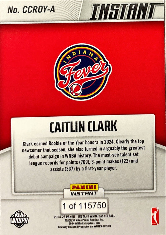 WNBA - Caitlin Clark - 2024 Panini Instant 'Rookie of the Year' Indiana Fever Basketball