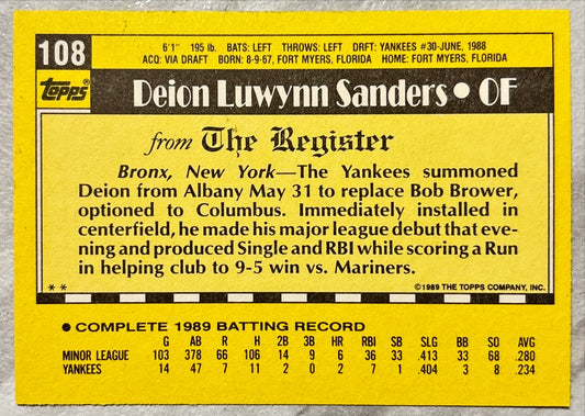 MLB - Deion Sanders - 1990 Topps Baseball card New York Yankees