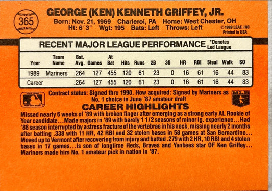 MLB - Ken Griffey Jr. - 1990 Donruss ROOKIE CARD (RC) Seattle Mariners