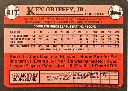 MLB - Ken Griffey Jr. - 1989 Topps ROOKIE CARD (RC) Seattle Mariners
