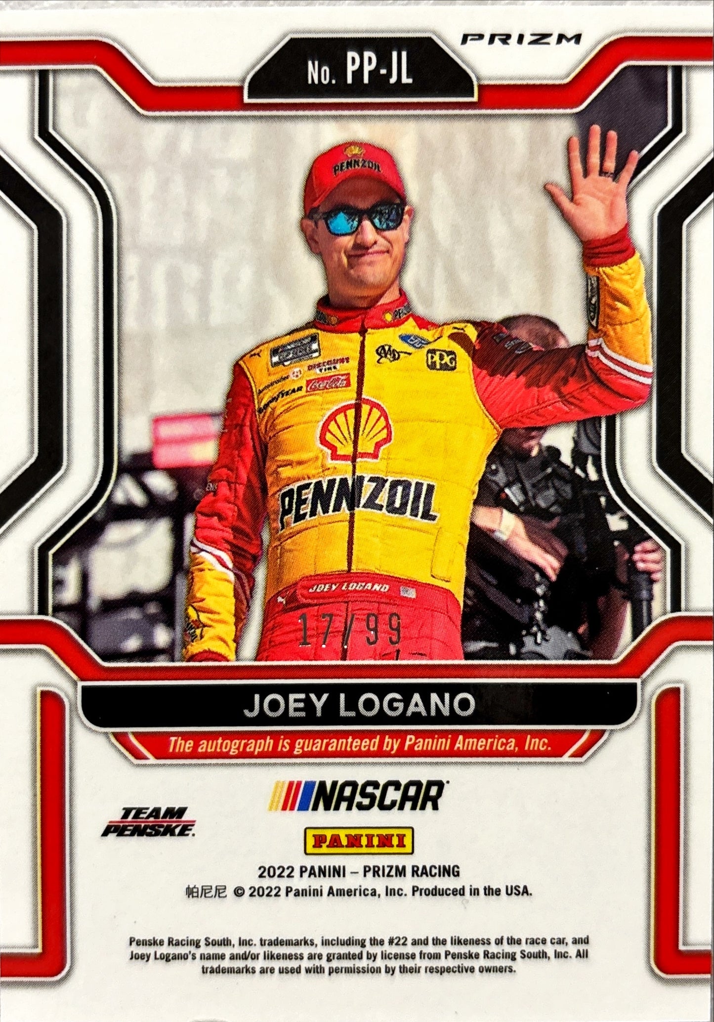 NASCAR - Joey Logano AUTO - 2022 Panini Prizm Racing Patented Penmanship /99