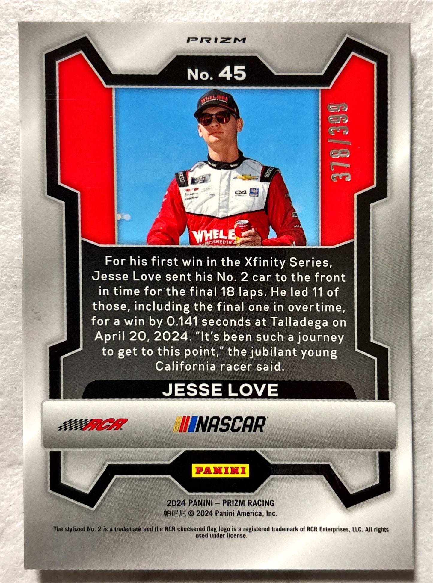 NASCAR - Jesse Love - 2024 Panini Prizm Racing White Sparkle Prizm /399