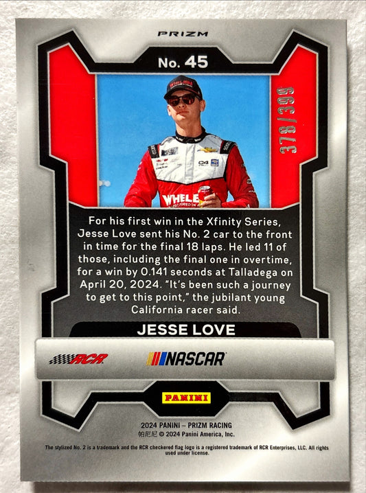 NASCAR - Jesse Love - 2024 Panini Prizm Racing White Sparkle Prizm /399