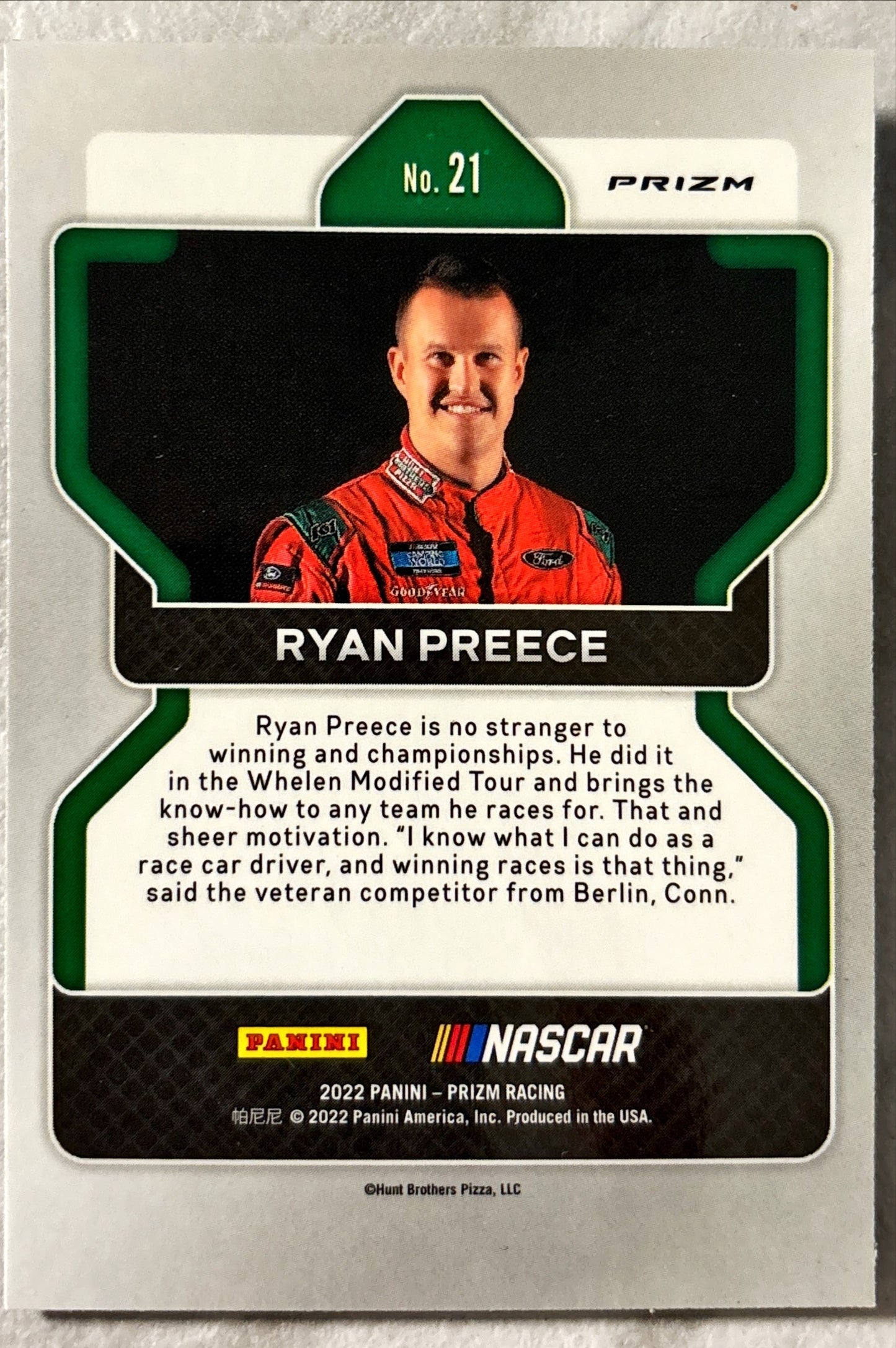 NASCAR - Ryan Preece - 2022 Panini Prizm Racing 'Hyper Blue' Prizm