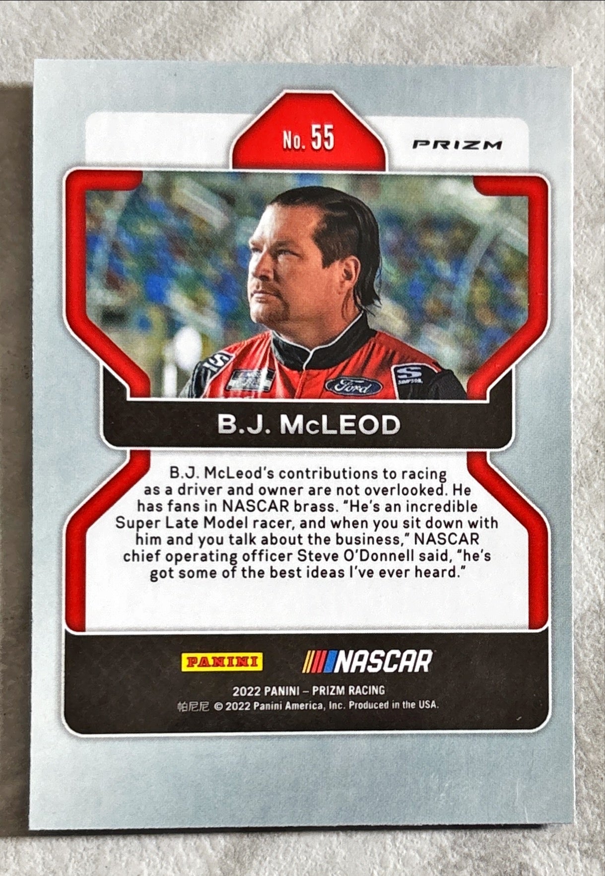 NASCAR - BJ McLeod- 2022 Panini Prizm Racing 'Red White & Blue' Prizm