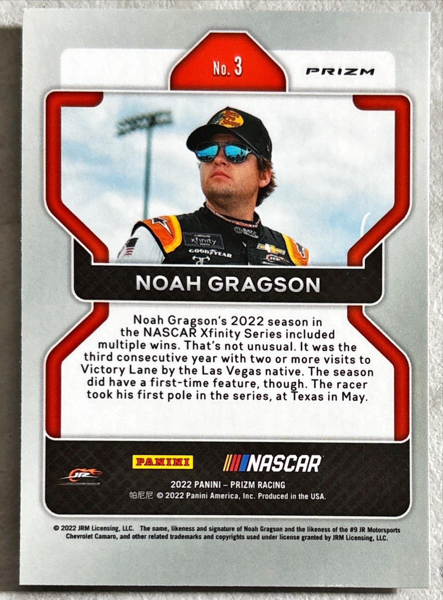 NASCAR - Noah Gragson - 2022 Panini Prizm Racing 'Silver Holo' Prizm
